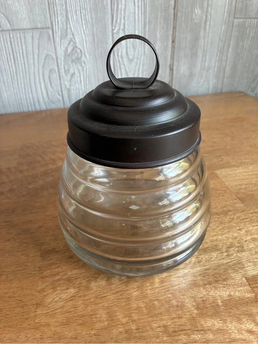 Glass Honey Jar with Black Metal Lid -7.5” x 5”